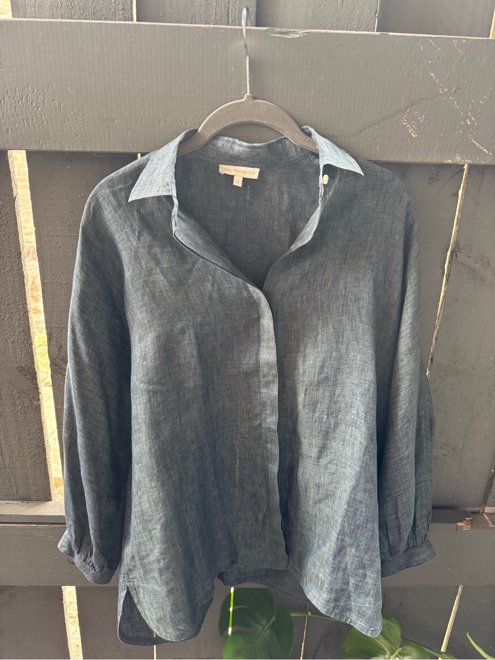 ANN MASHBURN Washed Indigo Linen Button-Front Shirt